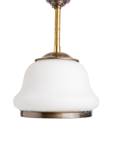 Kleine hanglamp, wit glas aan korte stang