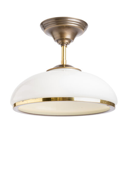 Pendellamp, Korte Stang met Wit Glazen Kap