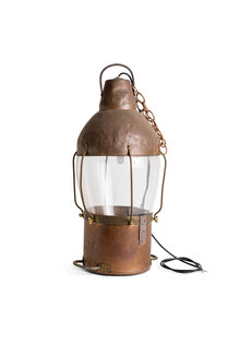 Red Copper Table Lamp, Lantern, 1930s-40s