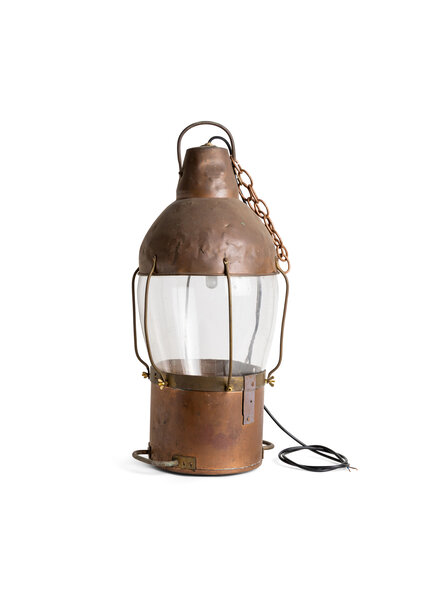 Red Copper Table Lamp, Lantern, 1930s-40s