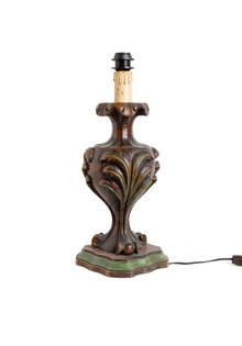 Robust Table Lamp, Coarse Wood Carving with Candle, 1950s