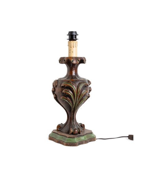Wooden table lamp, coarse carving