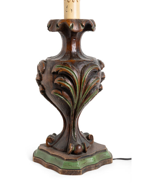 Wooden table lamp, coarse carving