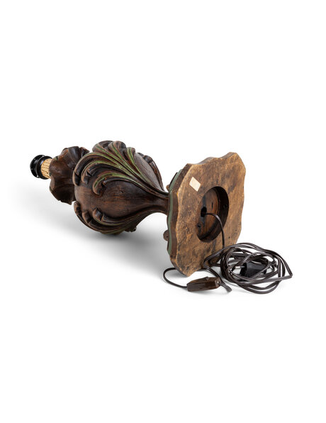 Wooden table lamp, coarse carving