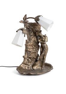 Art Nouveau Table Lamp, Woman with White Flowers, 1930s