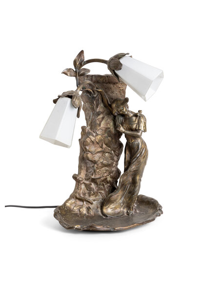 Art Nouveau Table Lamp, Woman with White Flowers, 1930s