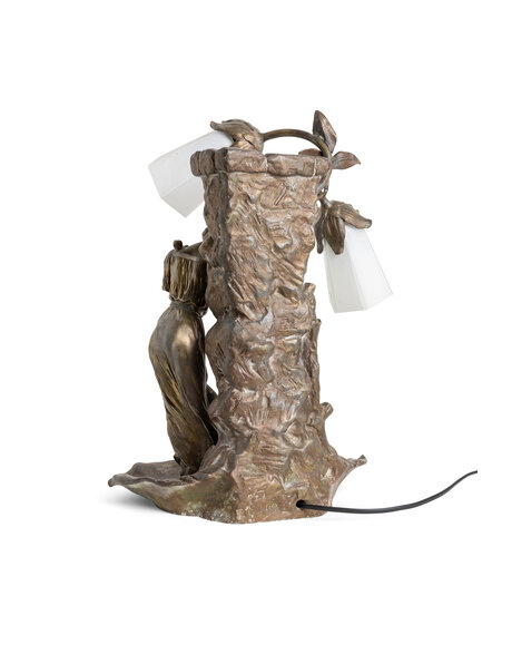 Old table lamp, Art Nouveau woman with flowers