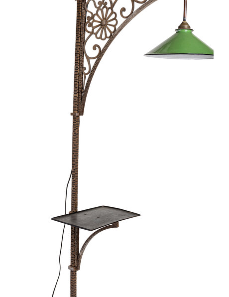 Wrought iron floor lamp, green enamel