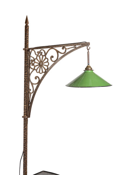 Smeedijzeren vloerlamp, groen emaille
