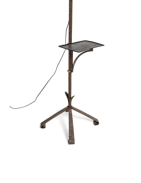 Wrought iron floor lamp, green enamel