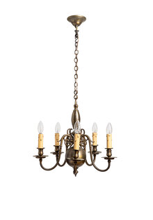 Brownish Brass Chandelier with 5 Arms, 1940s