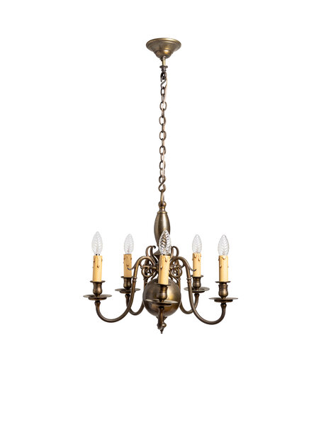 Old burnished chandelier, 5 arms