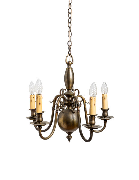 Old burnished chandelier, 5 arms