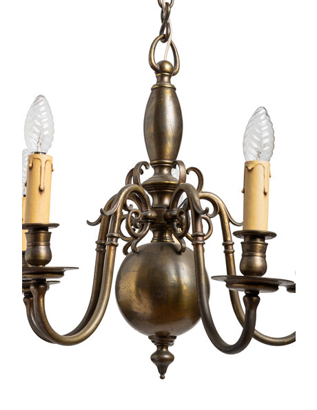 Old burnished chandelier, 5 arms