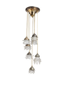 Rose Pendant Lamp, Cascade, 7 frosted glass roses