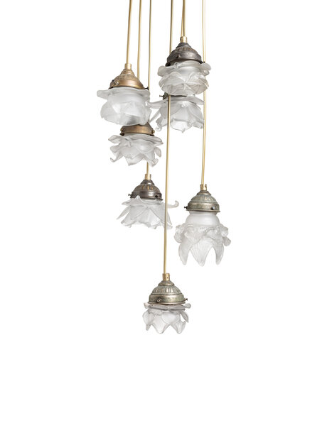 Vintage hanglamp, matglazen roosjes