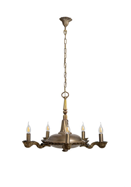 Vintage Chandelier, Brown Brass, 5 Arms