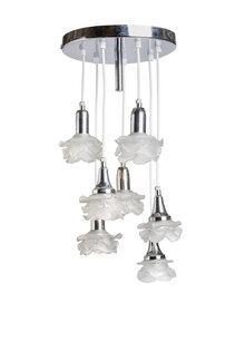 Vintage Hanglamp, Chroom, Glazen Roosjes