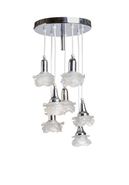 Vintage Pendant Lamp, Chrome, Glass Roses