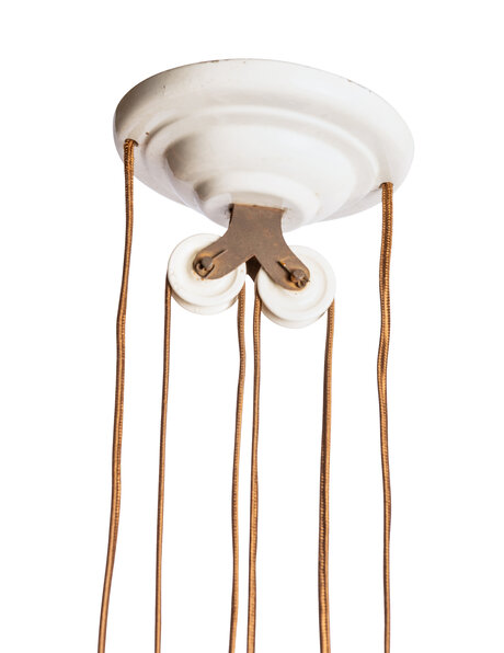 Oude hanglamp, tropisch landschap met boot