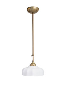 Hanglamp, Messing Schuifpendel, Mat Wit Glazen Kap