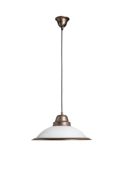 Jaren 60 Hanglamp Wit Glas, Bruin Messing Armatuur