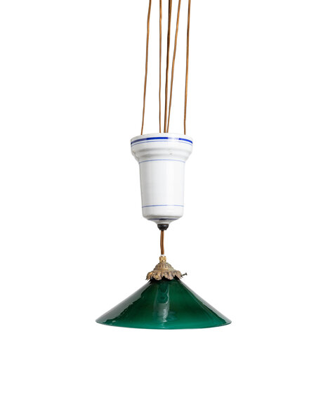 Oude hanglamp, porseleinen katrolsysteem