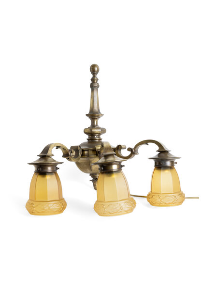 Classic Wall Lamp with Three Ochre-Brown Glass Shades