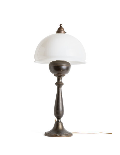 Old table lamp, white glass shade