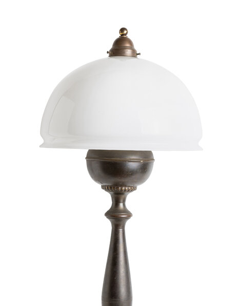 Old table lamp, white glass shade