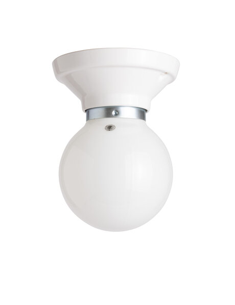 Witte plafondlamp, glas en porselein