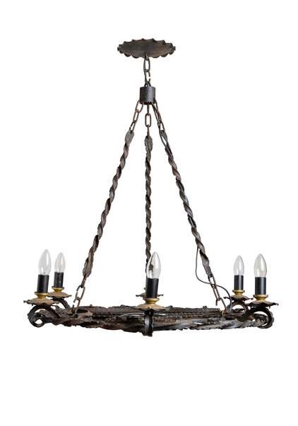 Robust Wrought Iron Chandelier, 1950s