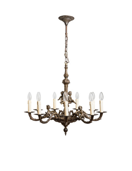 Old chandelier, burnished, with angels
