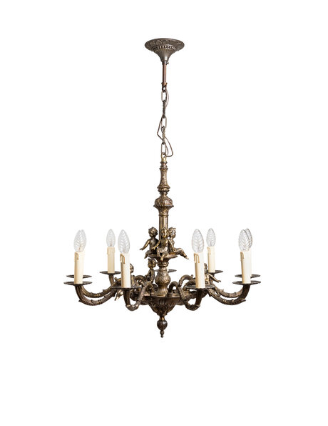 Old chandelier, burnished, with angels