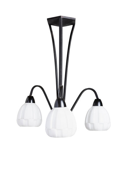 Stijlvolle Art Deco Hanglamp met Wit Glazen Kapjes, Jaren 30