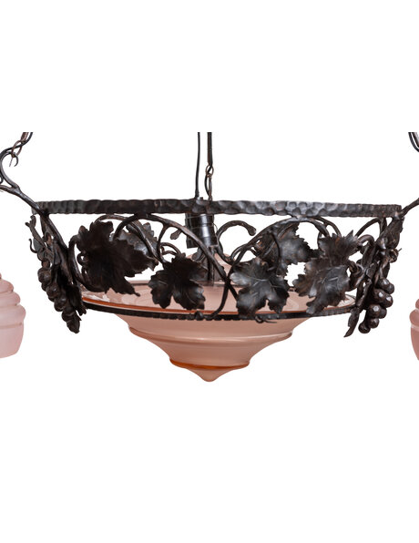 Large Art Deco hanging lamp, pink glass