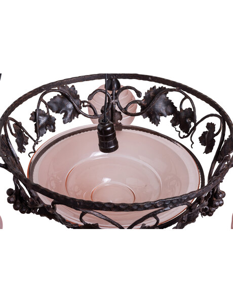 Grote Art Deco hanglamp, roze glas