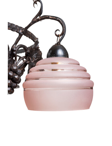 Large Art Deco hanging lamp, pink glass