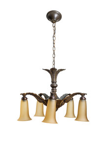 Grote Hanglamp, Oker-Bruin Glazen Kelken, Jaren 40