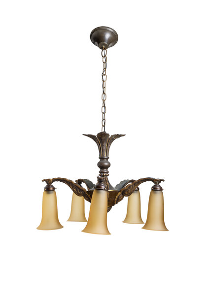 Large Pendant Lamp, Ochre-Brown Glass Cups, 1940s