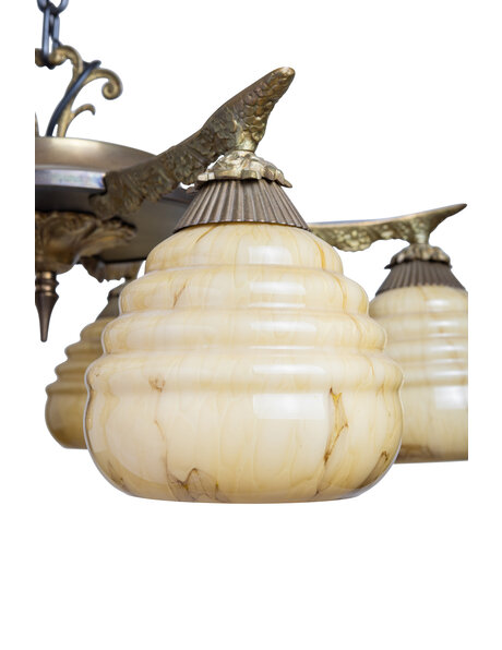 Antique hanging lamp, yellow marbled glass