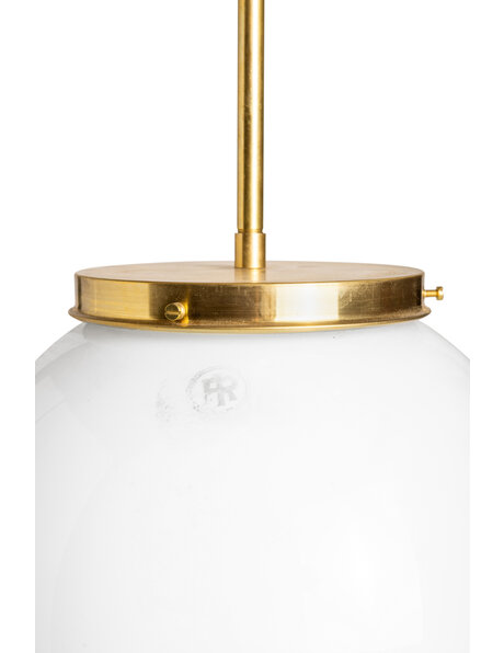 Old hanging lamp, white glass ball, brass rod