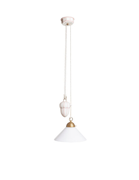 Old pendant lamp, white glass, counterweight