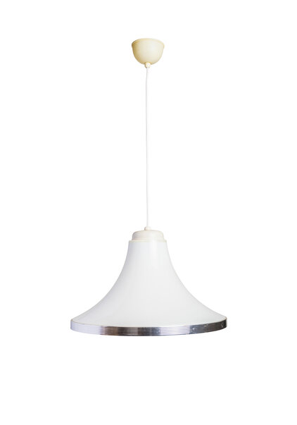 Vintage Design Hanging Lamp, White/Cream Plastic Shade, 1960s