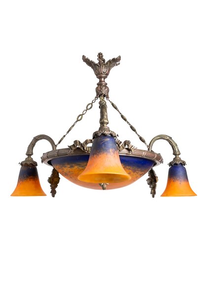 Antieke Franse Hanglamp, Jaren 30, gesigneerd: Schneider