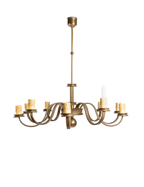 Grote kroonluchter, bruin messing, 10 armen