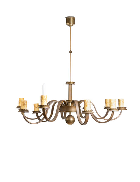 Large chandelier, brown brass, 10 arms