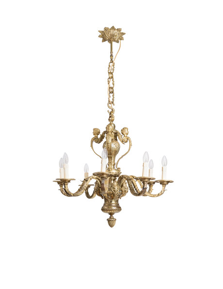 Brocante hanglamp, goudkleurig, brons