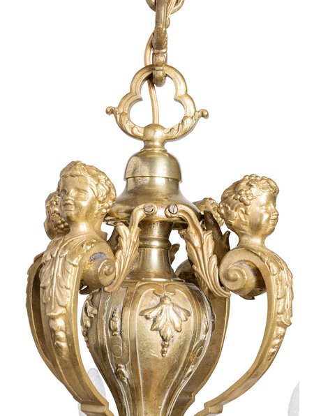 Brocante hanglamp, goudkleurig, brons