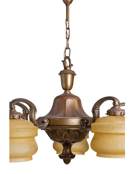 Oude hanglamp, oker glazen kapjes